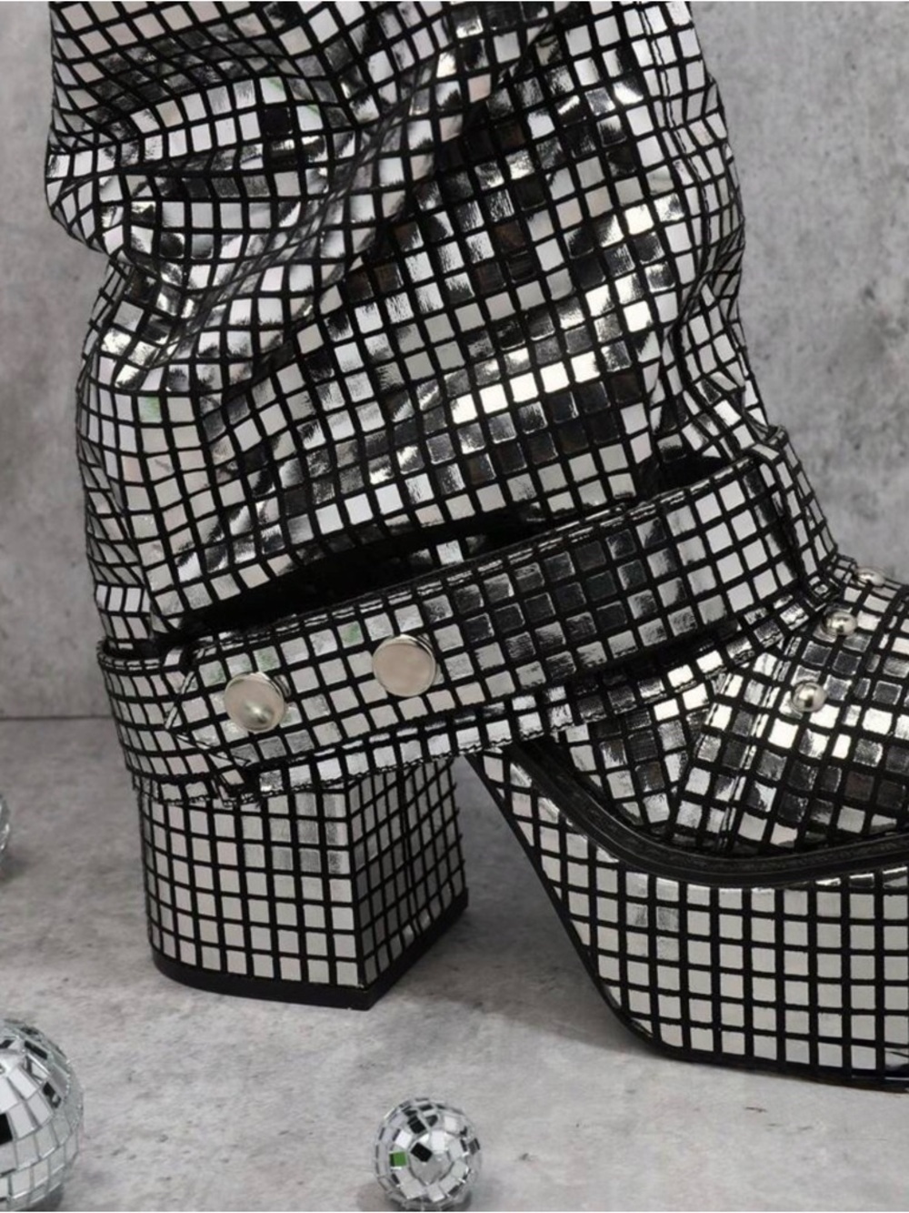 Silver Sequin Slouch Platform Mid-Calf Boots - Women - Picture 5 of 7